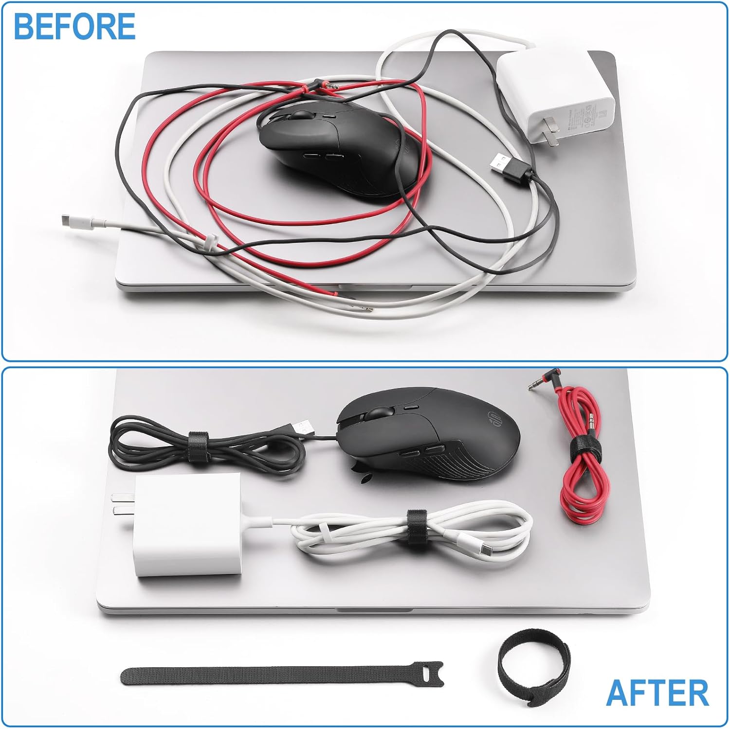 200 PCS 8 Inches Reusable Cable Ties | Adjustable Cord Wraps, Cable Straps | Hook & Loop Cord Organizer, Cable Management