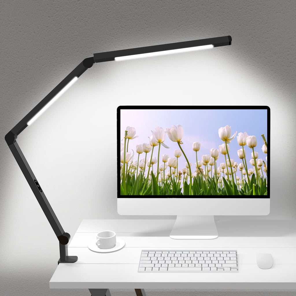 Architect LED Desk Lamp with Dual Light Source & Clamp, Adjustable Swing Arm Eye-Caring Office Lamp (Black / White