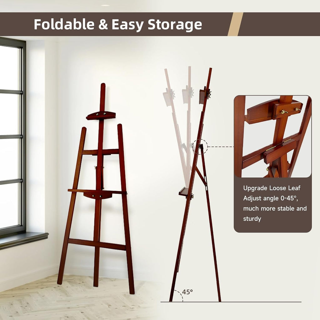 Adjustable Wooden Painting Easel, Pine Art Easel Stand Hold up to 43'', Painting Canvas for Wedding Sign and Poster, Drawing for Adults, Begginners and Students, Walnut
