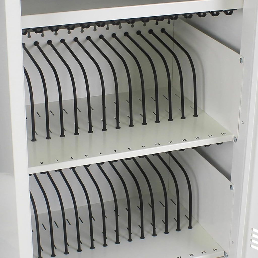 36 Device Charging Cart for Laptops and Tablets Up to 16.3-inch, Mobile Charging Station with AC Outlets, Secure Storage and Cable Management, Mobile Charging Cabinet for Ipads, Chromebooks, White