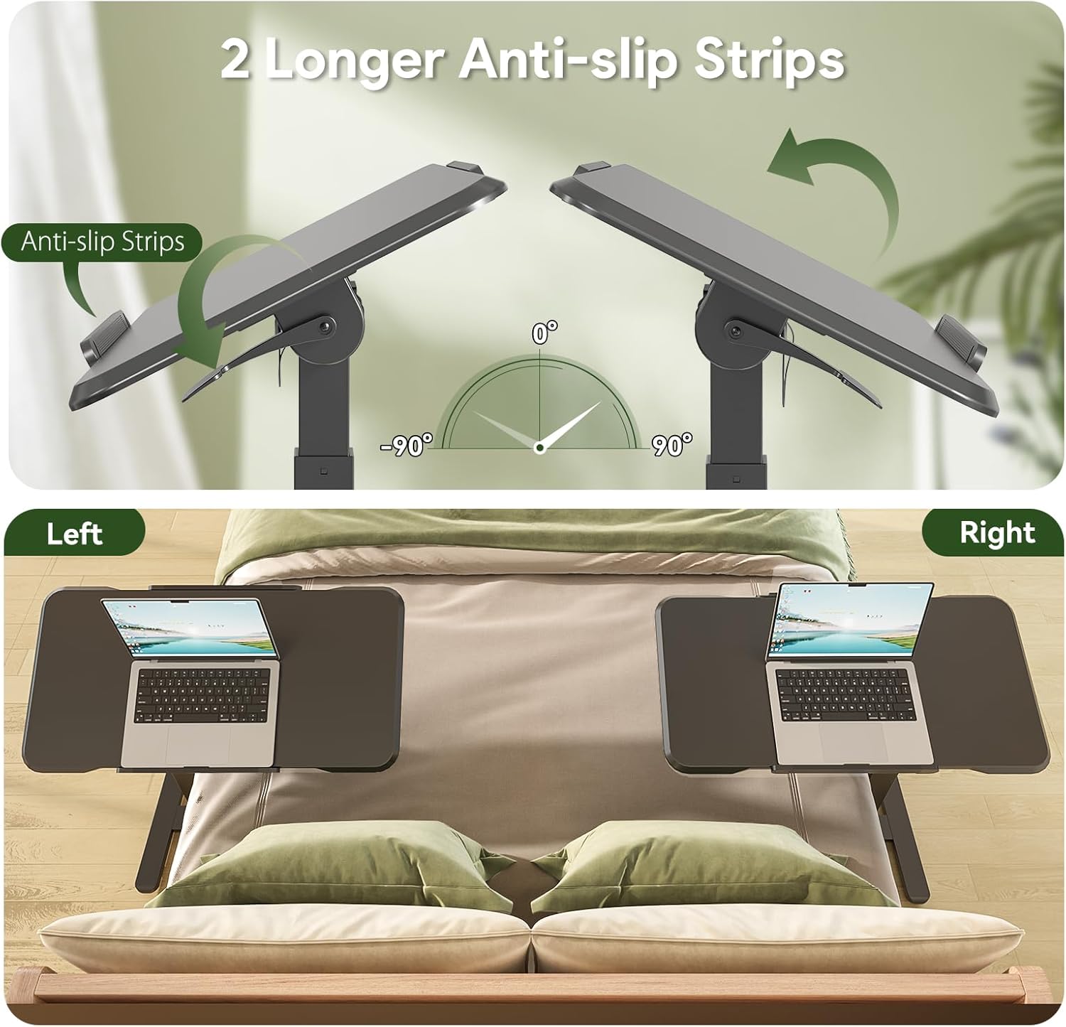 Rolling Laptop Desk, Mobile Standing Desk Height Adjustable, 180° Tiltable Overbed Bedside Table, Portable Computer Desk with Wheels, Foldable Laptop Cart for Home Office, Black