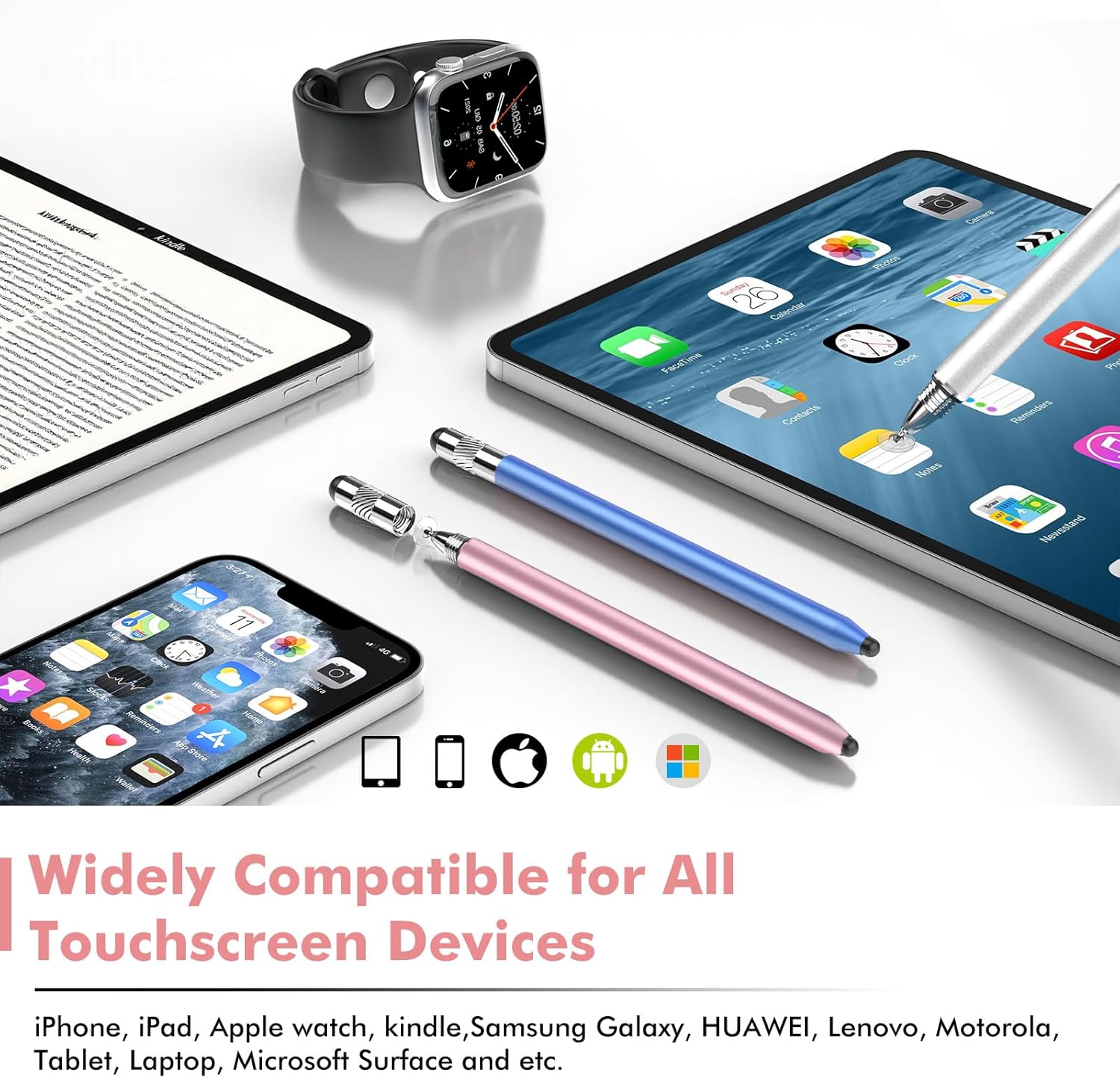 Stylus Pen for Touchscreen, 3-in-1 Rubber Disc Stylus, High Sensitivity and Precision, Universal Stylus Pen Compatible for Ipad,iPhone Android Kindle All Capacitive Tablets