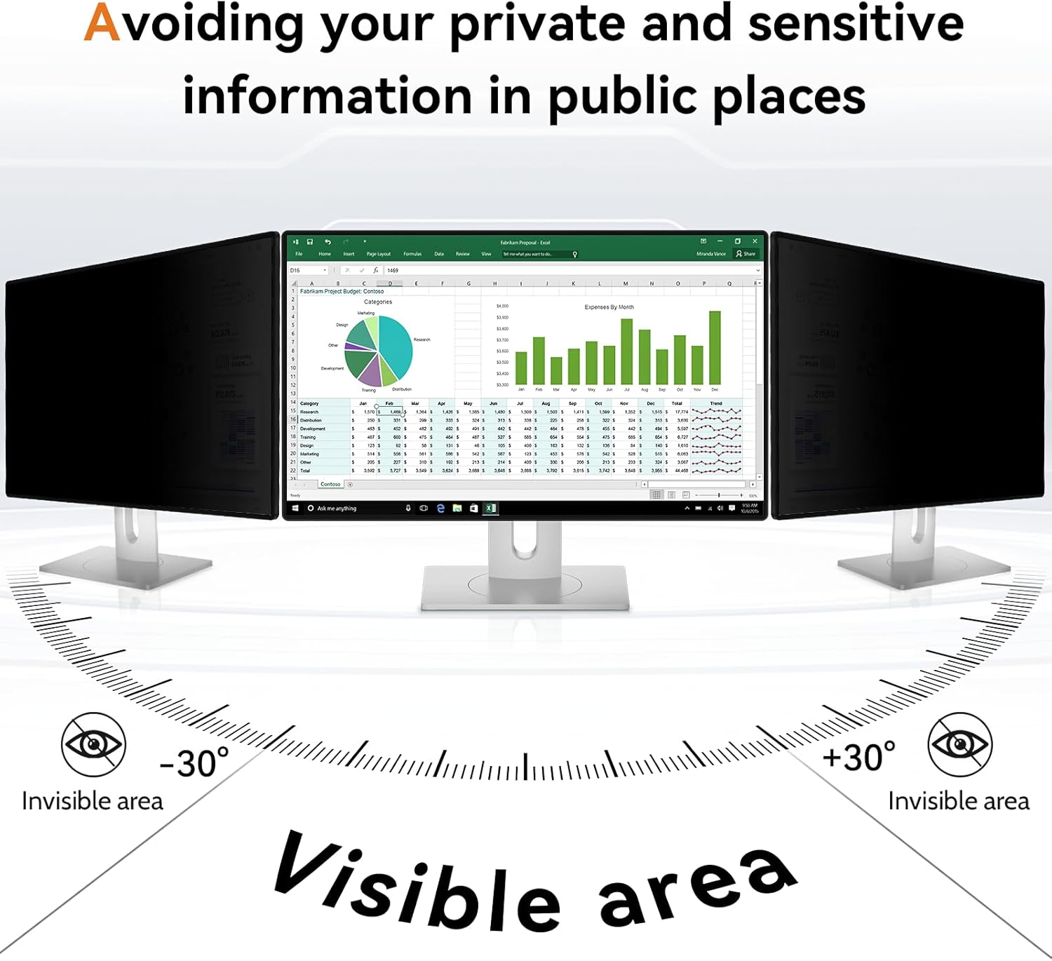 Mamol 24 Inch Computer Privacy Screen Filter for 16:9 Aspect Ratio Widescreen Monitor - Removable Computer Screen Privacy Shield and Anti Glare Blue Light Filter, Anti-Scratch Screen Protective Film