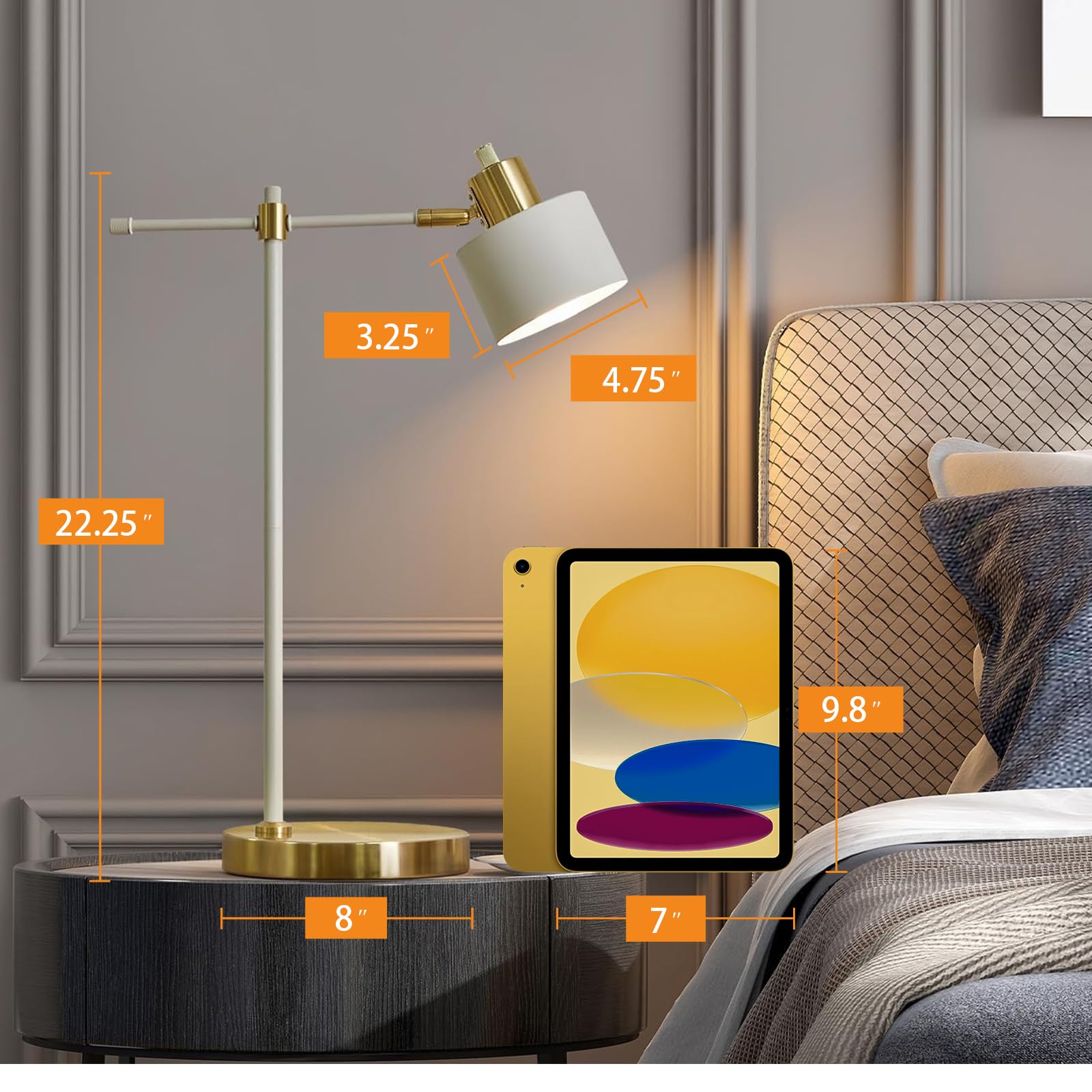 Modern Industrial Metal Desk Lamp - 22.2" LED Table Light for Office, Bedroom & Living Room (Gold & Matte Cream Accent, Bulb Included)