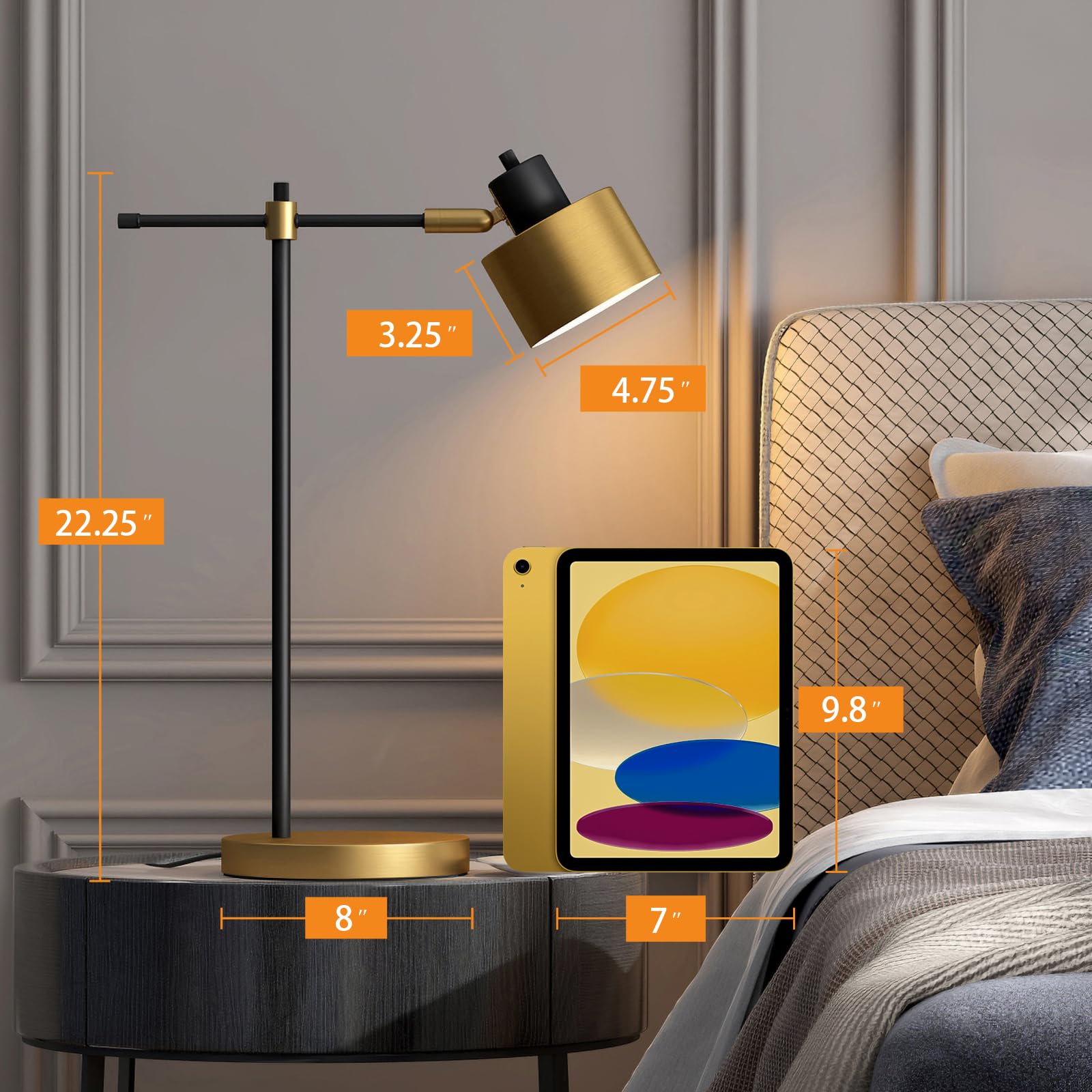 Modern Industrial Gold & Matte Black LED Desk Lamp