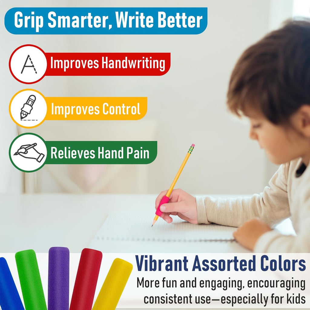 The Pencil Grip The Classics Soft Foam Pencil Grips, Ergonomic Writing Aid For Lefties And Righties, 1.5 Inch Long, Assorted Colors, 12 Count - TPG-16412