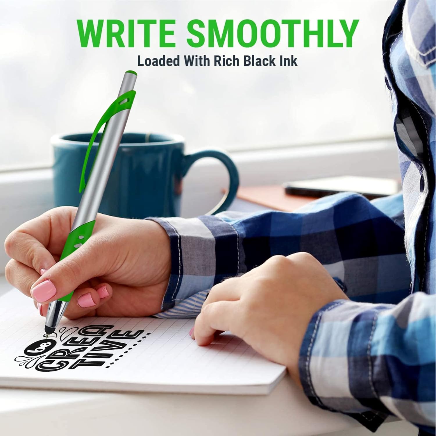 Stylus Pen, 2 in 1 Capacitive Stylus & Ballpoint Click Pen with Comfort Grip for Universal Touchscreen Devices, Tablets,iPad, iPhone 6,6 Plus, iPod, Android, Samsung Galaxy(Silver 10 Pack)