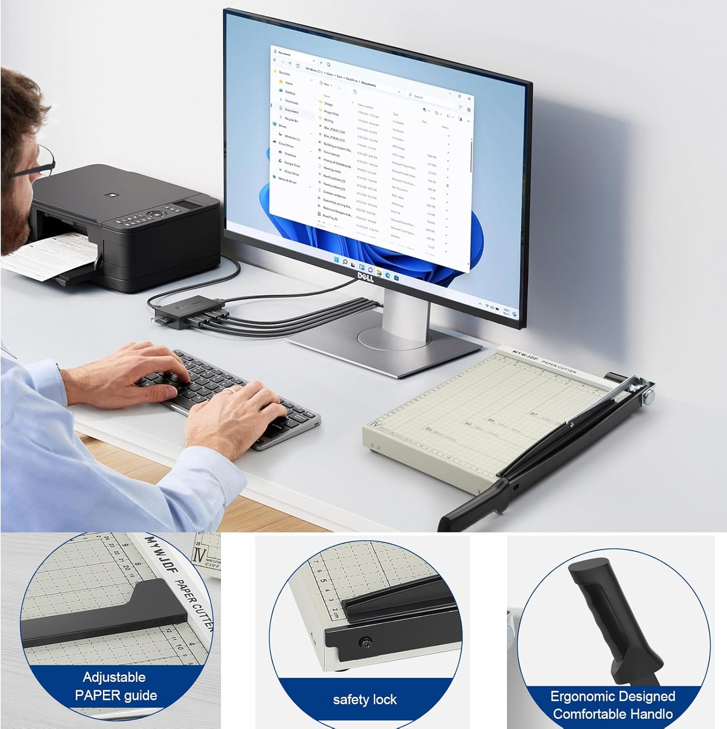 Paper Cutter Guillotine Paper Cutter Paper Trimmer Paper Cutter with 8 Sheet Capacity Paper Slicer with SafetyGuard and Blade Lock, Paper Cutter Slicer for Office Home School Gray