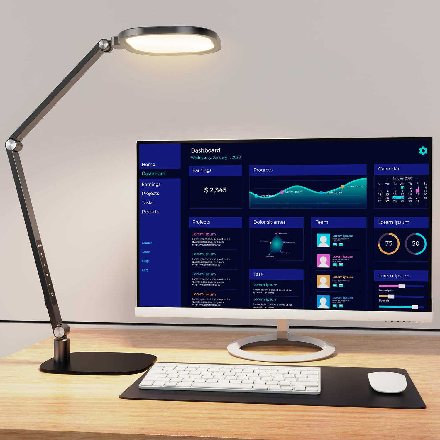 Eye-Caring LED Desk Lamp with Metal Swing Arm, Dimmable Office Light with 3 Color Modes & Timer
