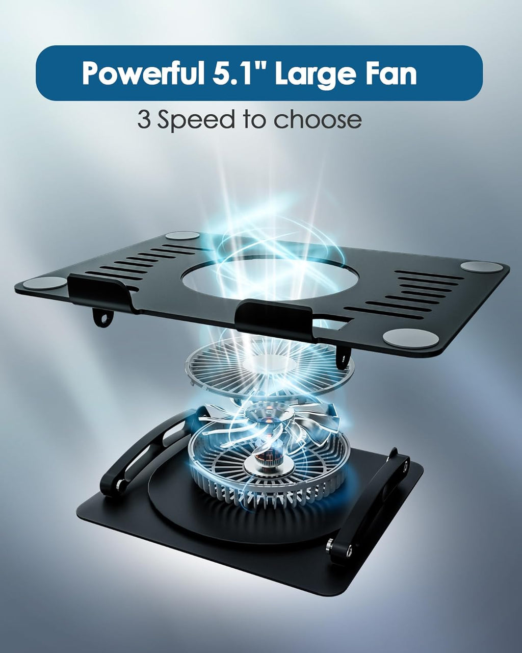 SHUWEI Gaming Laptop Cooling Pad with 360° Rotation Base, Ergonimic Aluminum Laptop Cooling Stand with 3 Speed Fan, Adjustable Height Laptop Cooling Pad for 10-17.3'' Notebook