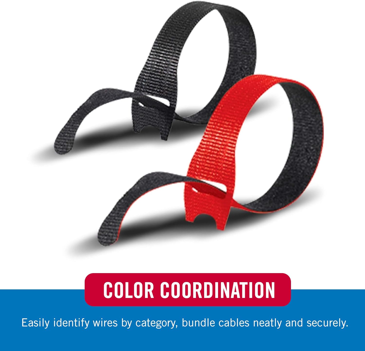 VELCRO Brand Cable Ties, 100Pk - 8 x 1/2" Red and Black, Reusable Alternative to Zip Ties, ONE-WRAP Thin Pre-Cut Cord Organization Straps, Wire Management for Office or Home, VEL-30200-AMS, Black/Red