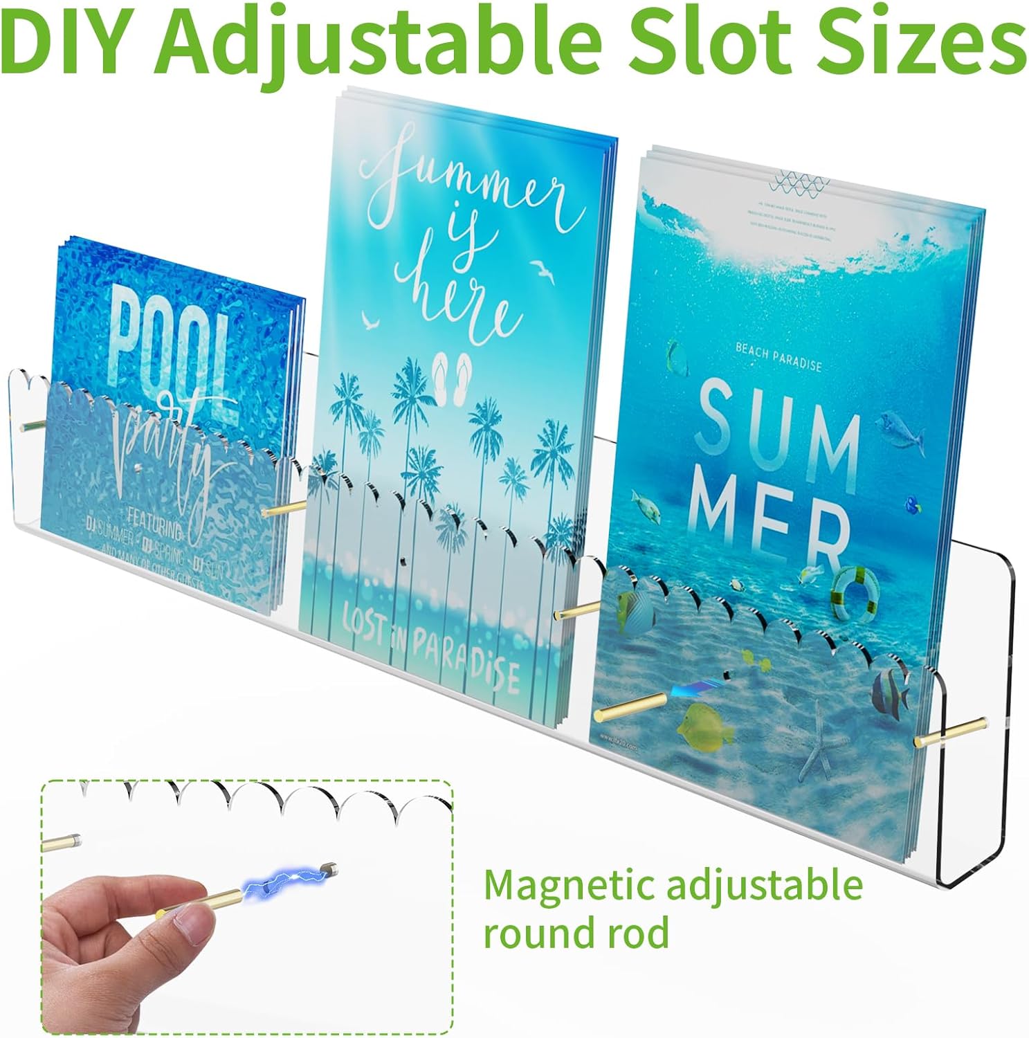 Brochure Holder Wall Mount, 2 Pack Acrylic Modular Flyer with Adjustable Magnetic Golden Bolt, Wavy Lace Pamphlet Display Stand for Organizer Trifold Flyer, Document, Leaflet, 6 Slots