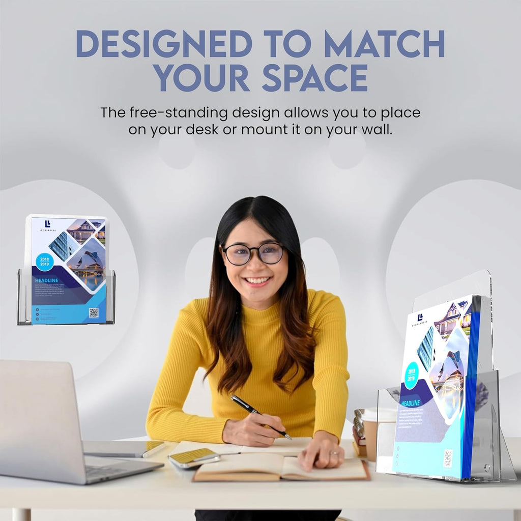 Brochure Holder 8.5 x 11 inch, Acrylic Plastic Literature Holders Clear Flyer Holder Rack Card Holder, Magazine, Pamphlet, Booklet Display Stand Trifold Holder, Desk or Wall Mount Pack of 2