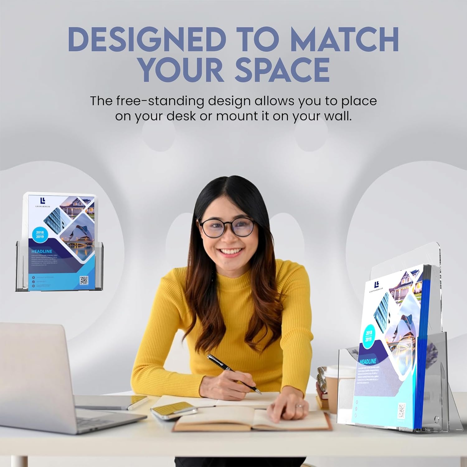 Brochure Holder 8.5 x 11 inch, Acrylic Plastic Literature Holders Clear Flyer Holder Rack Card Holder, Magazine, Pamphlet, Booklet Display Stand Trifold Holder, Desk or Wall Mount Pack of 2