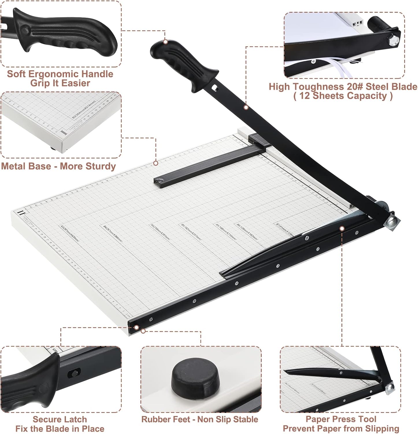 PATIKIL Paper Cutter A3 Stack Paper Trimmer for Cardstock, 18" Cutting Length, Guard Rail Paper Press Tool, Adjustable Guide, Metal Base, 12-Sheet Capacity, Paper Slicer for Office, Home