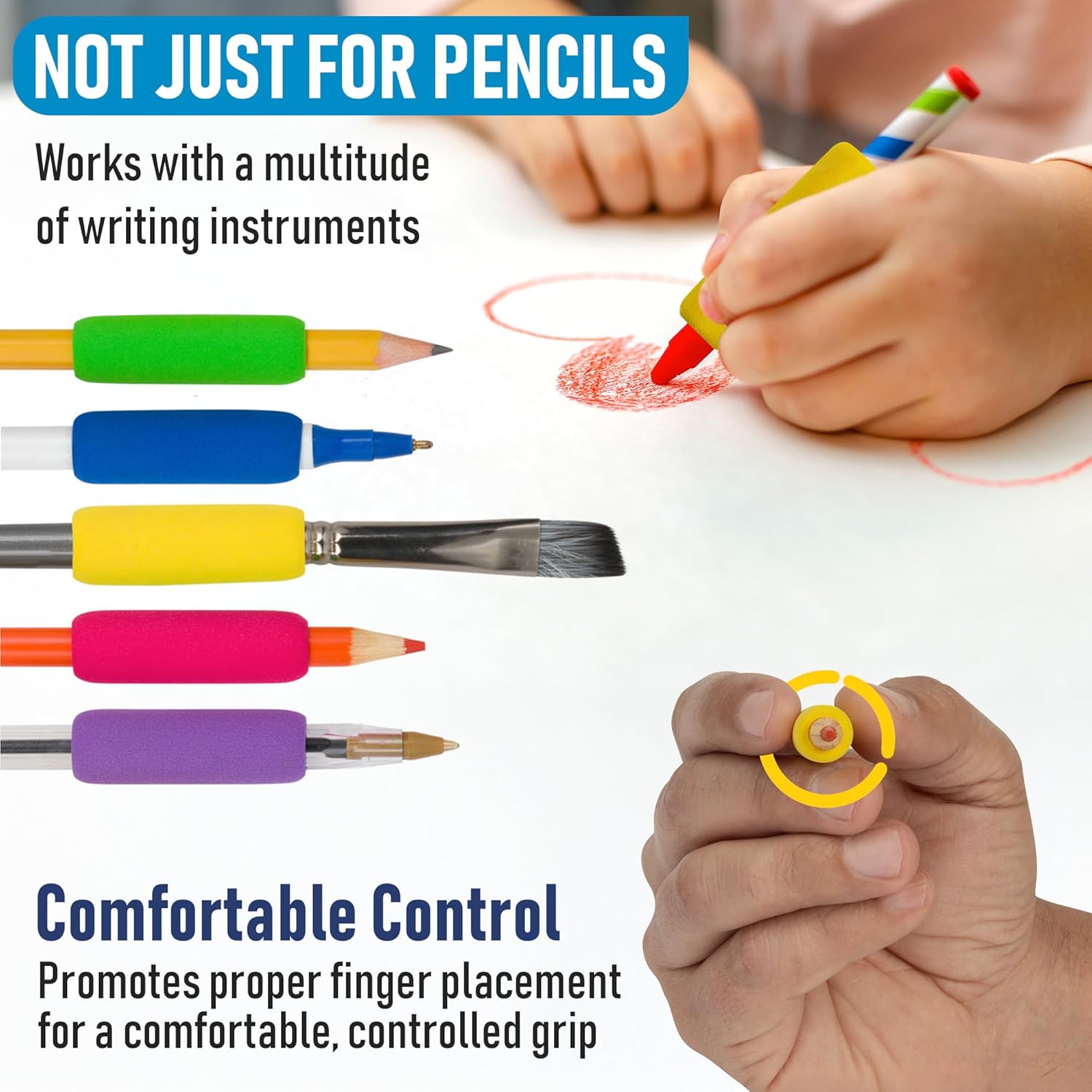 The Pencil Grip The Classics Soft Foam Pencil Grips, Ergonomic Writing Aid for Lefties and Righties, 1.5 Inch Long, Assorted Colors, 100 Pack - TPG-164100