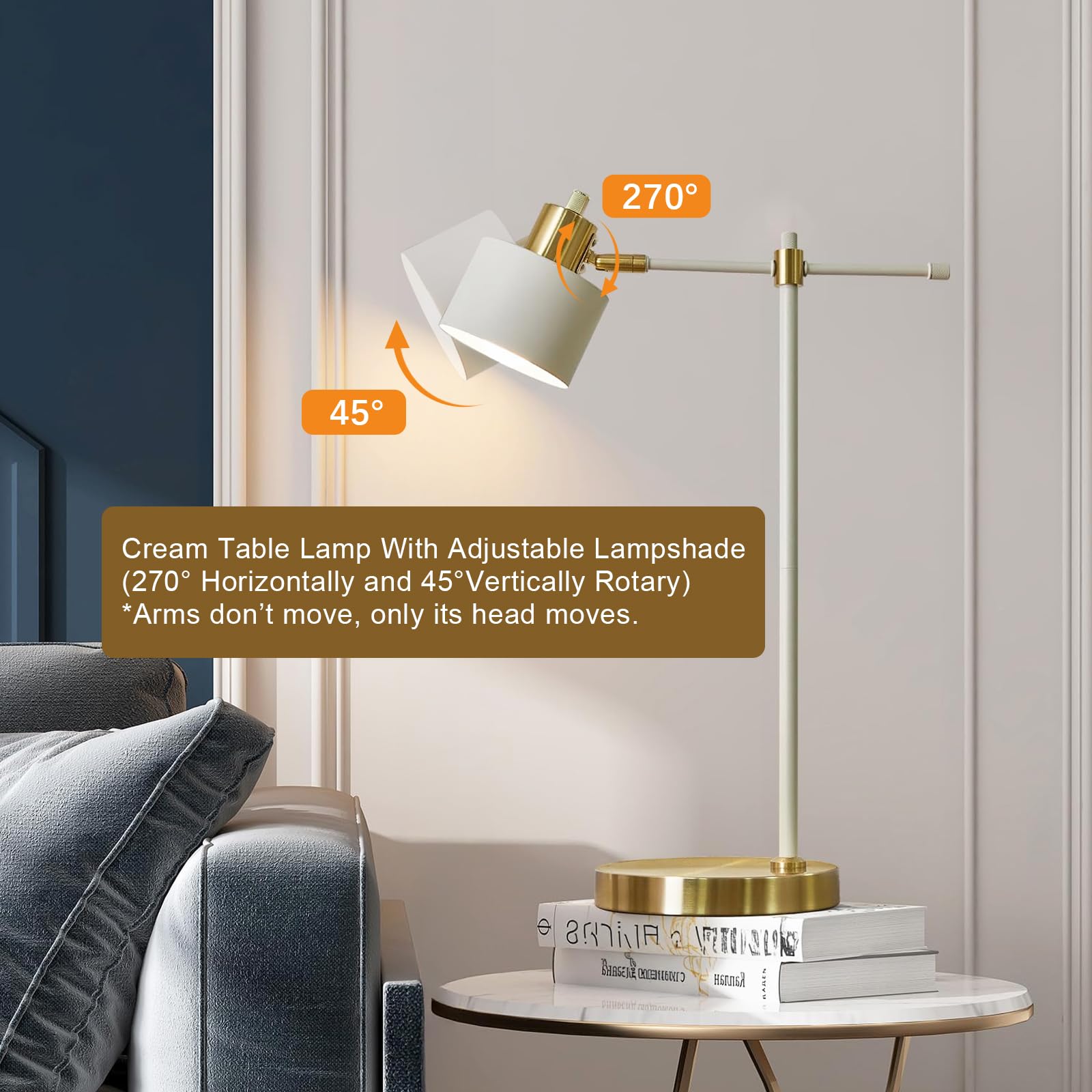 Modern Industrial Metal Desk Lamp - 22.2" LED Table Light for Office, Bedroom & Living Room (Gold & Matte Cream Accent, Bulb Included)