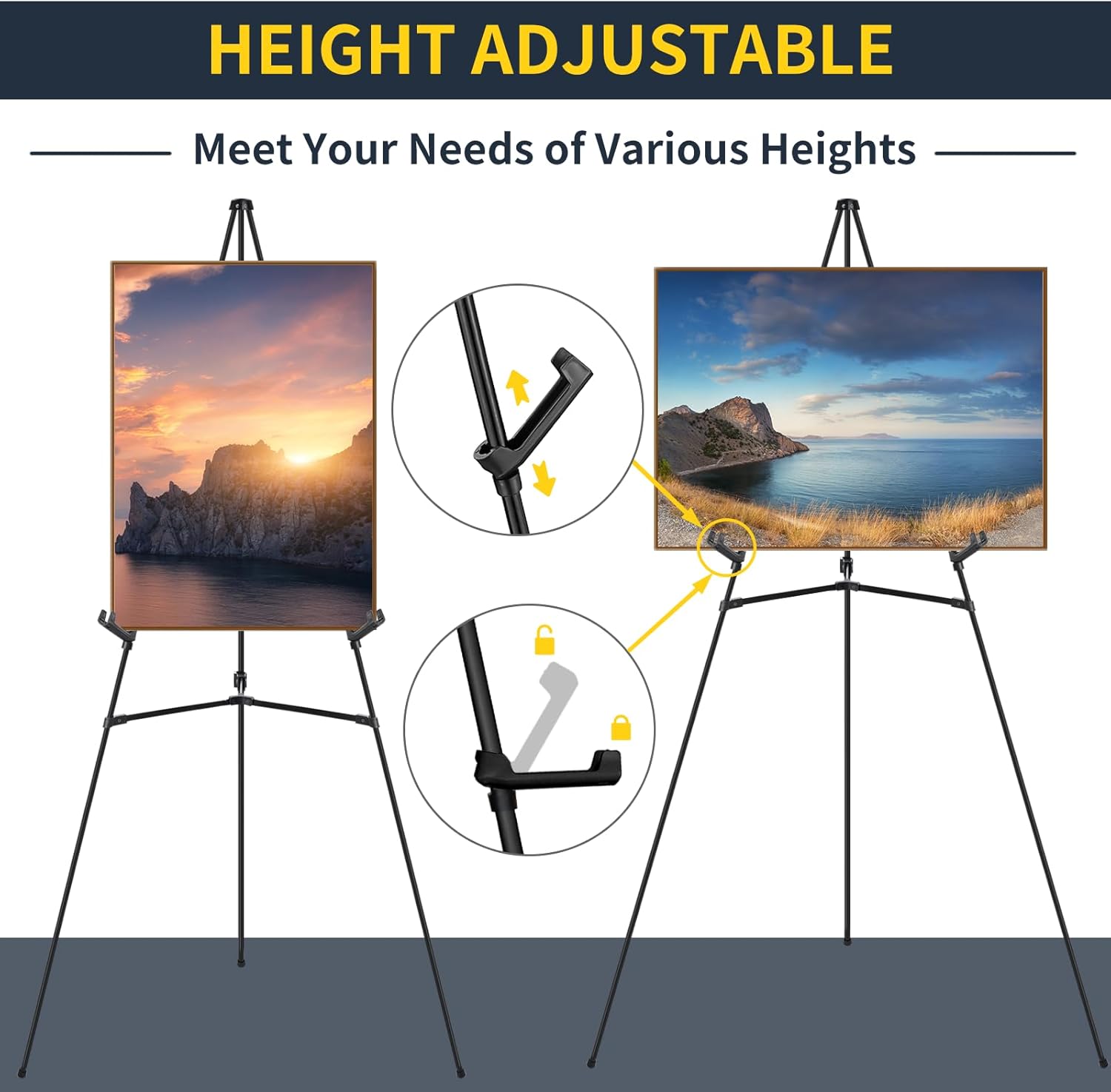 1 PCS Black Easel Stand for Wedding Sign Stand, 65 Inch Adjustable Metal Easels for Display, Portable Folding Easel for Wedding, Display Show, Arts, Poster with Portable Bags