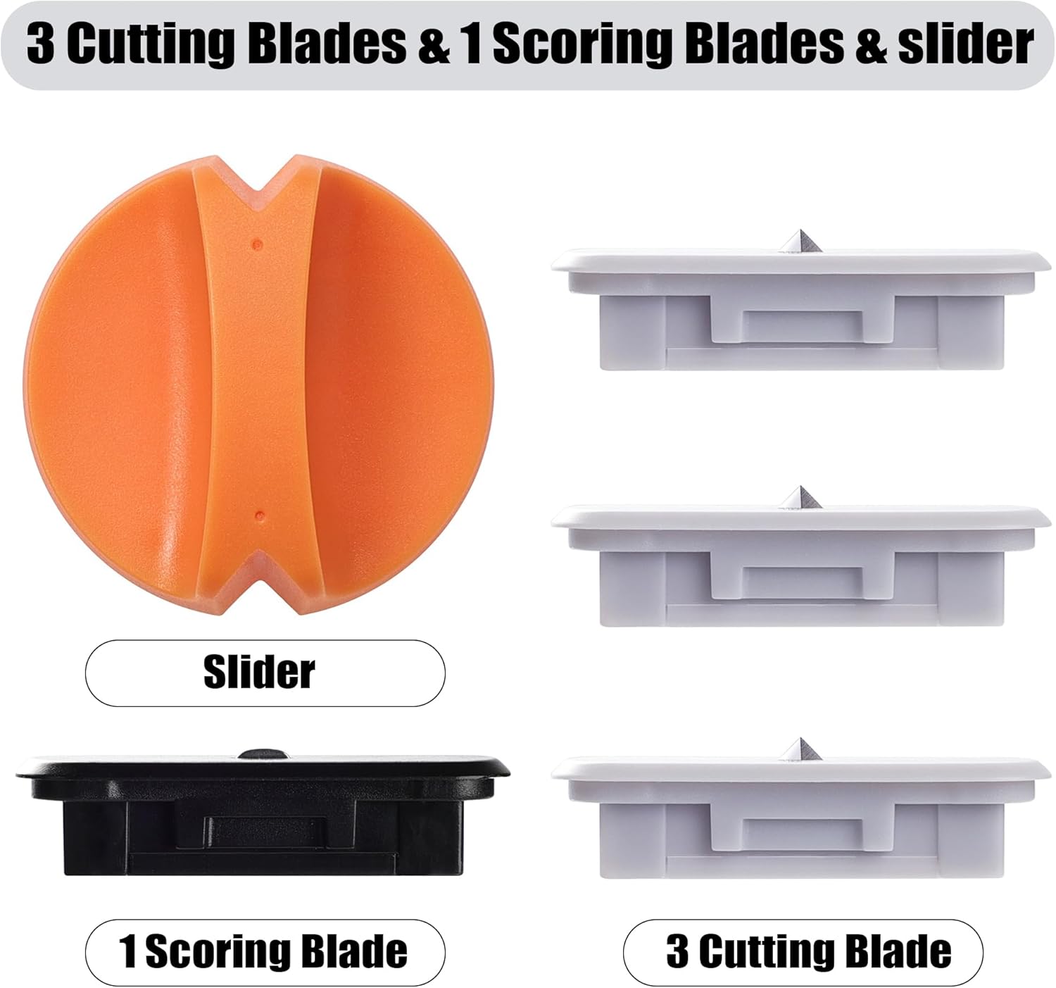 4-Pack Trimmer Replacement Blades for Fiskars Paper Trimmer, Replacement Blade for All Series of Fiskars/Portable&Precision Trimmer,Arts and Crafts,3 Cutting&1 Scoring Blades,a Slider,Orange