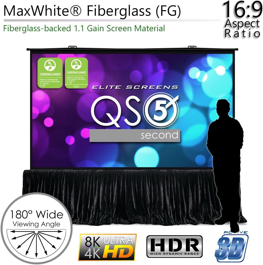 Elite Screens QuickStand 5-Second Series, 150-INCH 16:9, Manual Pull Up Projector Screen, Movie Home Theater 8K / 4K Ultra HD 3D Ready, 2-YEAR WARRANTY, QS150HD