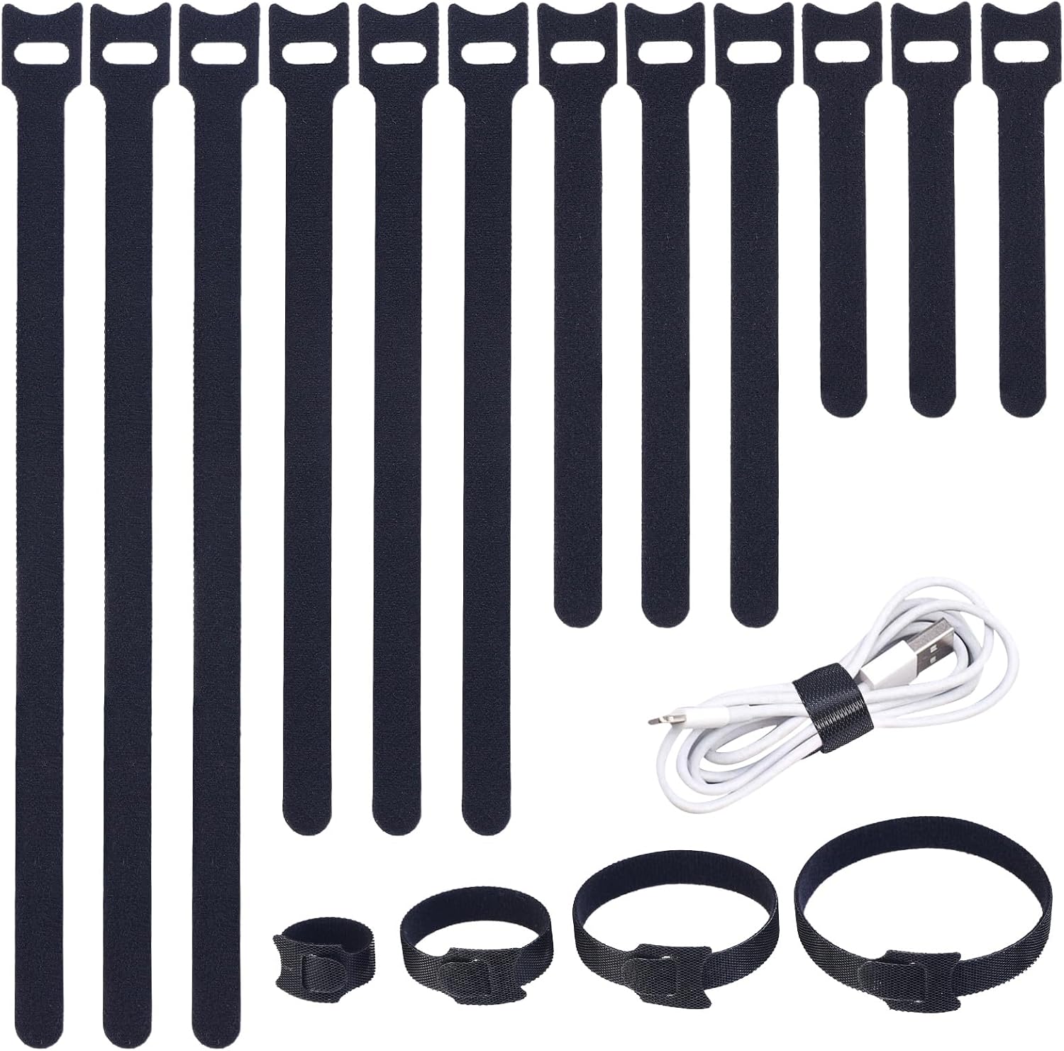 200PCS Reusable Cable Ties Wire Ties Cord Organizer Cable Organizer Adjustable Cable Management Black 4+6+8+10 inch