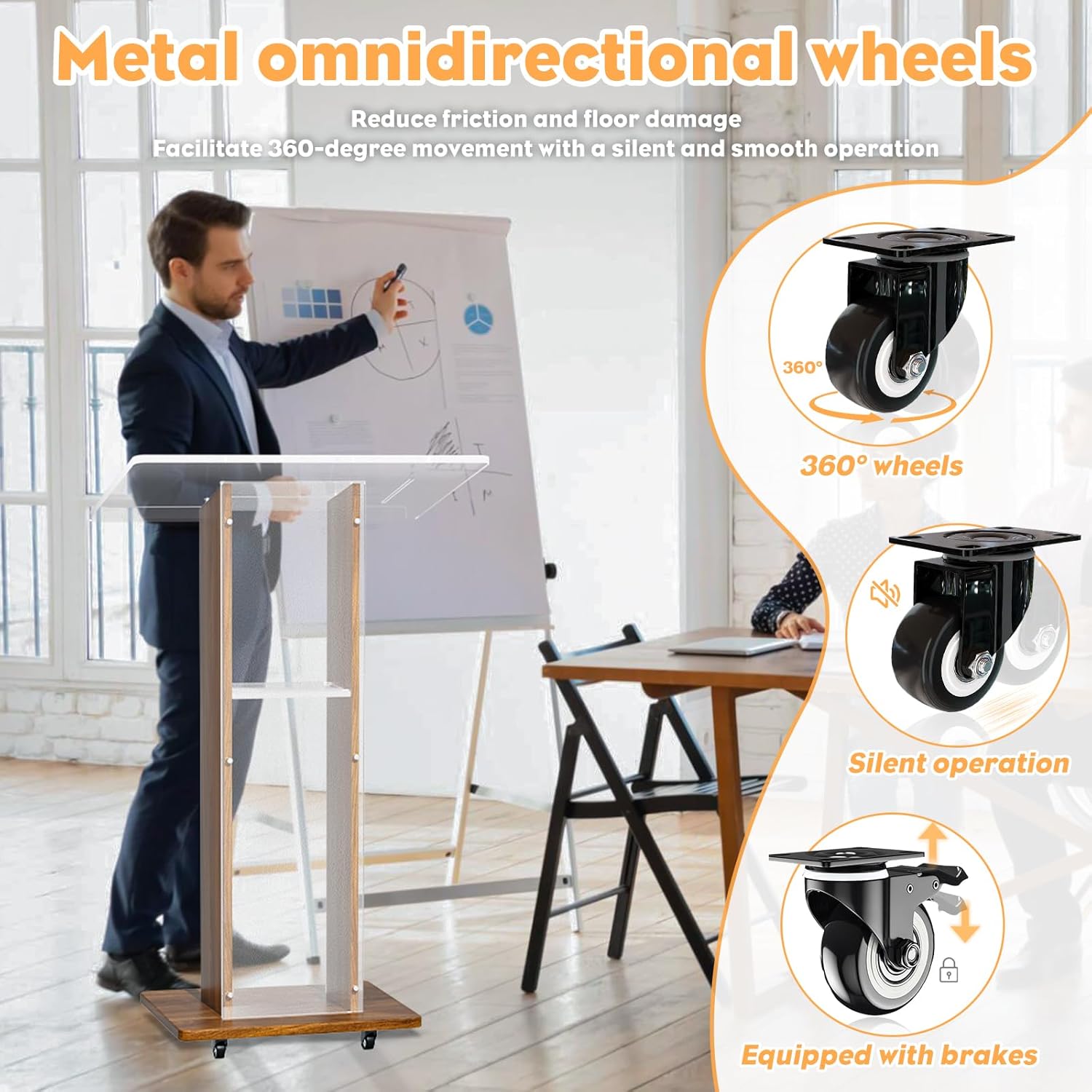 Acrylic Podium Stand, Ultra Clear 43'' Pulpits for Churches with 15 Color Adjustable, Modern Lectern with Storage Sheld for Church,Conference,Speech, 23.62”x 15.75”X 43.3” (Style 1)