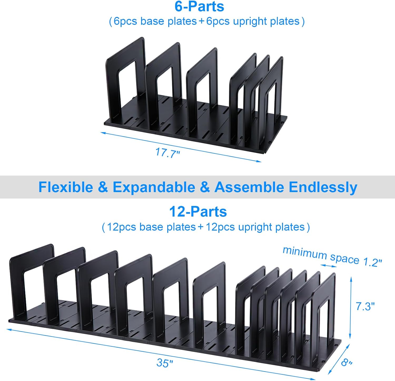 Adjustable Vertical File Sorter Sturdy Plastic Expandable Upright File Holder, Desktop Binder Organizer, School Office Organization Bookshelf Divider, Assemble Easily Endlessly, Black