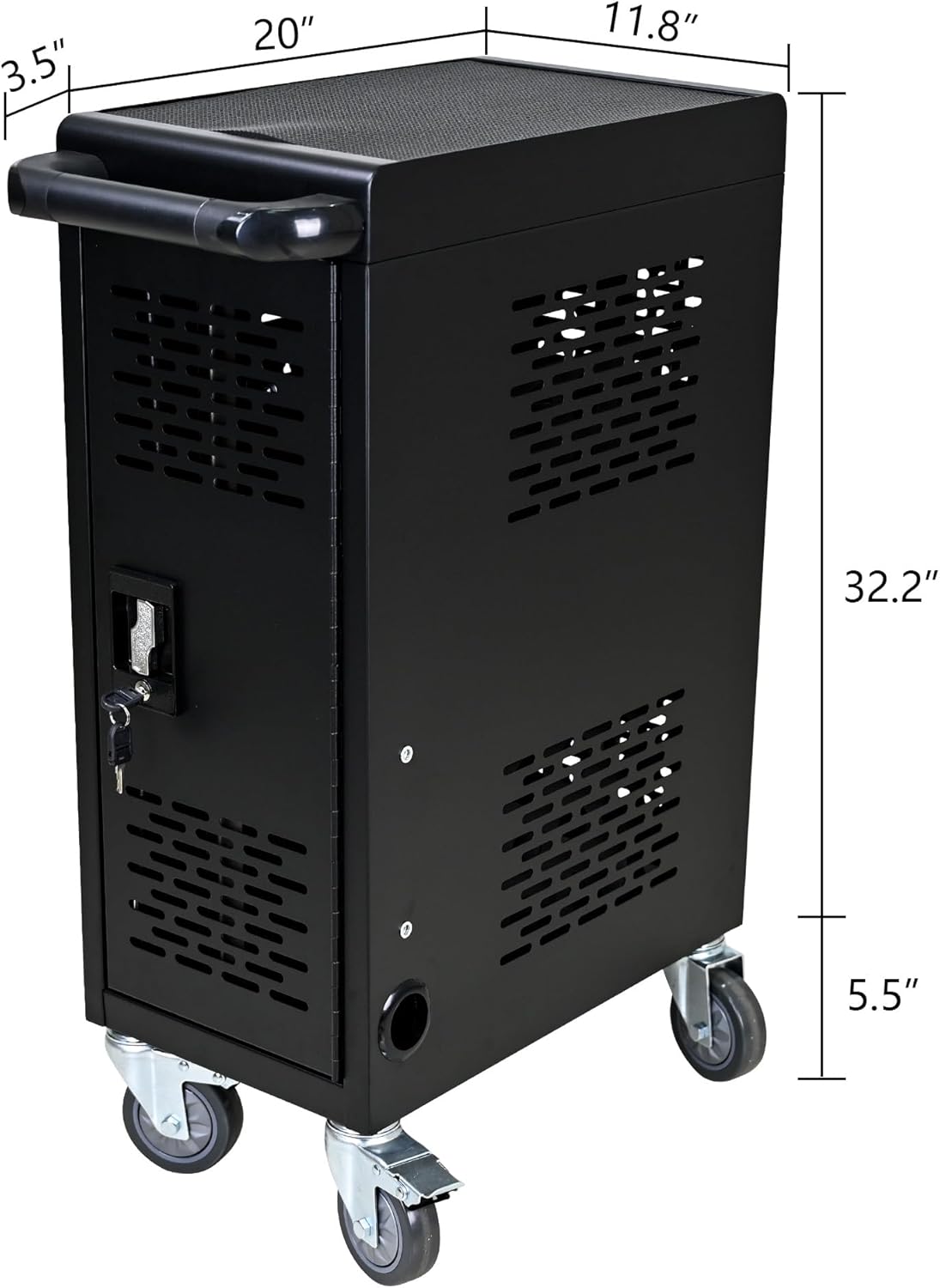 16 Device Charging Cart, Laptop and Tablet Storage Cart, Holds Up to 14" with Cord Management, Front and Rear Access Locking, Desktop Charging and Storage Cabinet for Classroom or Office.Black