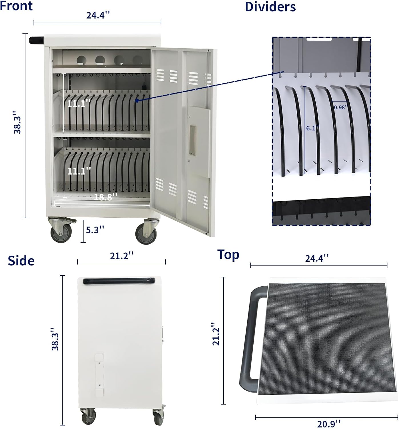 36 Device Charging Cart for Laptops and Tablets Up to 16.3-inch, Mobile Charging Station with AC Outlets, Secure Storage and Cable Management, Mobile Charging Cabinet for Ipads, Chromebooks, White