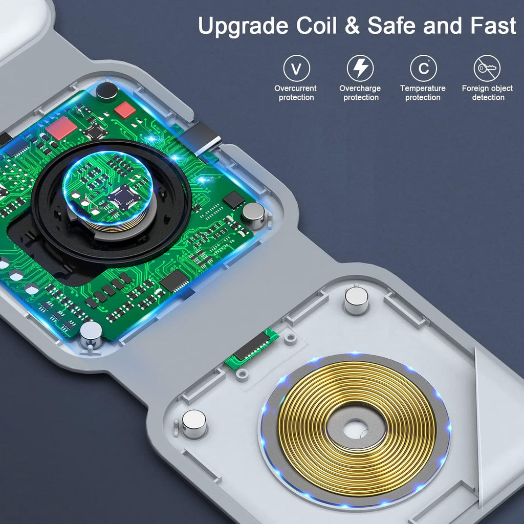 Wireless Charger 3 in 1,RTOPS Magnetic Travel Wireless Charging Station Multiple Devices,GaN 3 in 1 Charging Station,Compatible for iPhone16/15/14/13/Pro/Max,iWatch,AirPods4/3/2/Pro(Adapter Includes)