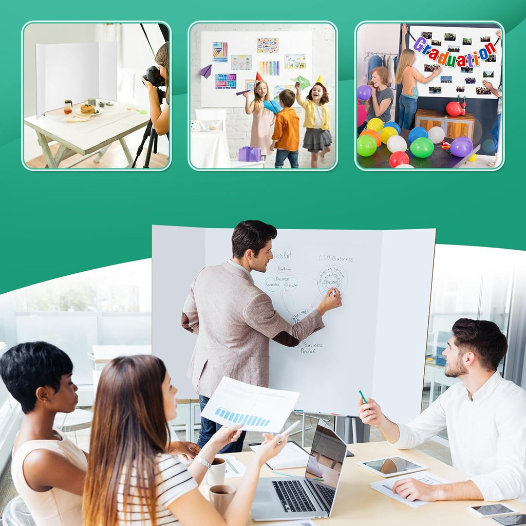 10 Pack Trifold Poster Board 48" X 36", IKAYAS Double Sided White Tri-fold Poster Boards, Science Fair Display Boards Posterboard Foamboard for Mounting, Art, Display, Projects Classroom Supplies