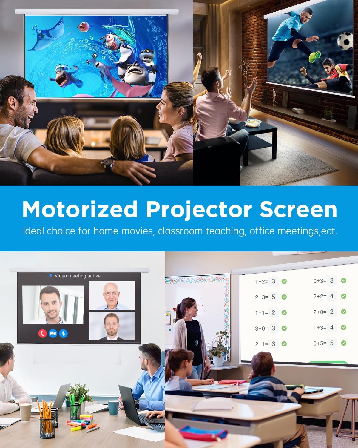 Projector Screen Motorized Pull Down 84 Inch 16:9 Electric Projector Screen with Remote, Automatic Projector Screens Wall Ceiling Mount Small White Movie Screens for Projectors Outdoor Indoor