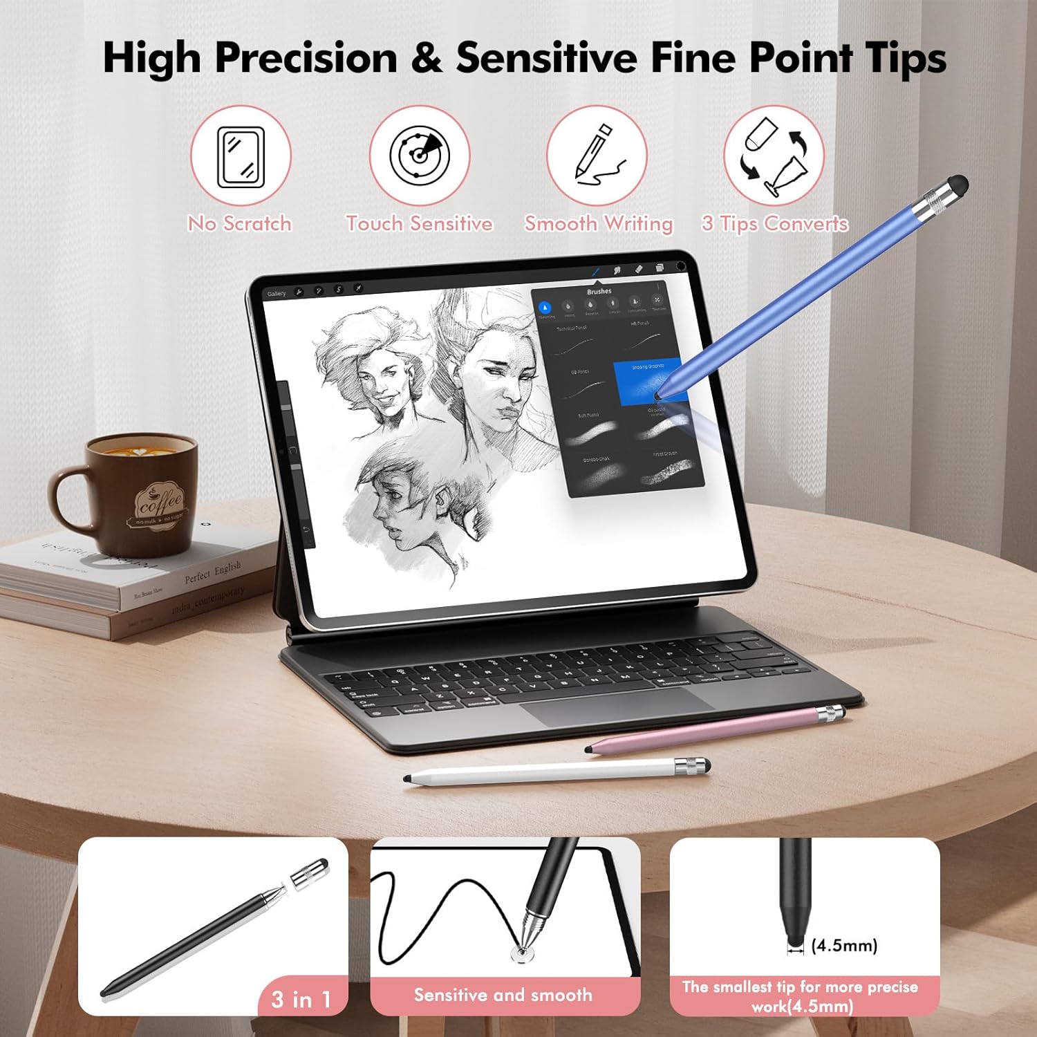 Stylus Pen for Touchscreen, 3-in-1 Rubber Disc Stylus, High Sensitivity and Precision, Universal Stylus Pen Compatible for Ipad,iPhone Android Kindle All Capacitive Tablets