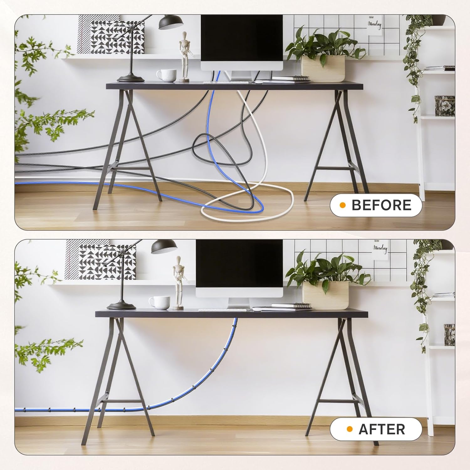 CableGeeker 60 PCS Reusable Cable Ties (6 Inch) - Adjustable Hook and Loop Cord Straps, Wire Organizer for Home, Office, Electronics - Black