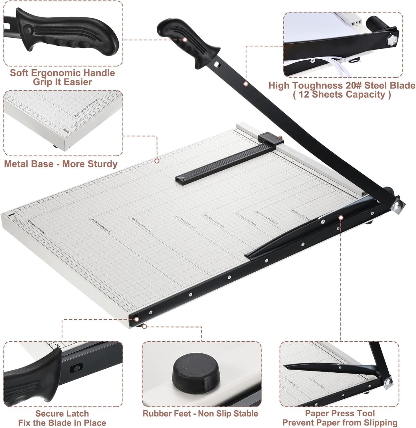 PATIKIL Paper Cutter B3 Stack Paper Trimmer for Cardstock, 21" Cutting Length, Guard Rail Paper Press Tool, Adjustable Guide, Metal Base, 12-Sheet Capacity, Paper Slicer for Office, Home
