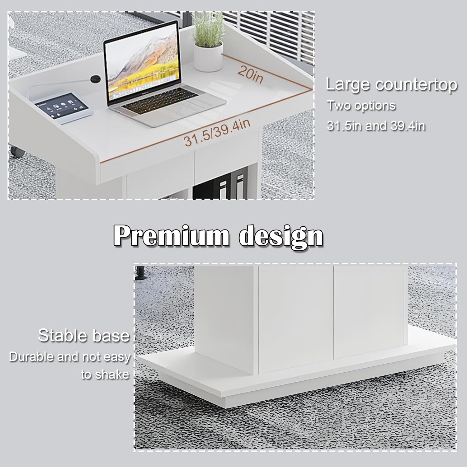 Solid Wooden Podium Stand Podiums for Classroom Lectern Podium Stand Wood Church Pulpit with 3 Levels of Storage and Heightened Baffles (White, 39.4in)