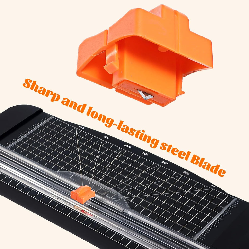 6-Pack Paper Cutter Replacement Blades with Individual Plastic Box for A4/A5 Trimmers,Safeguard Design (Orange)