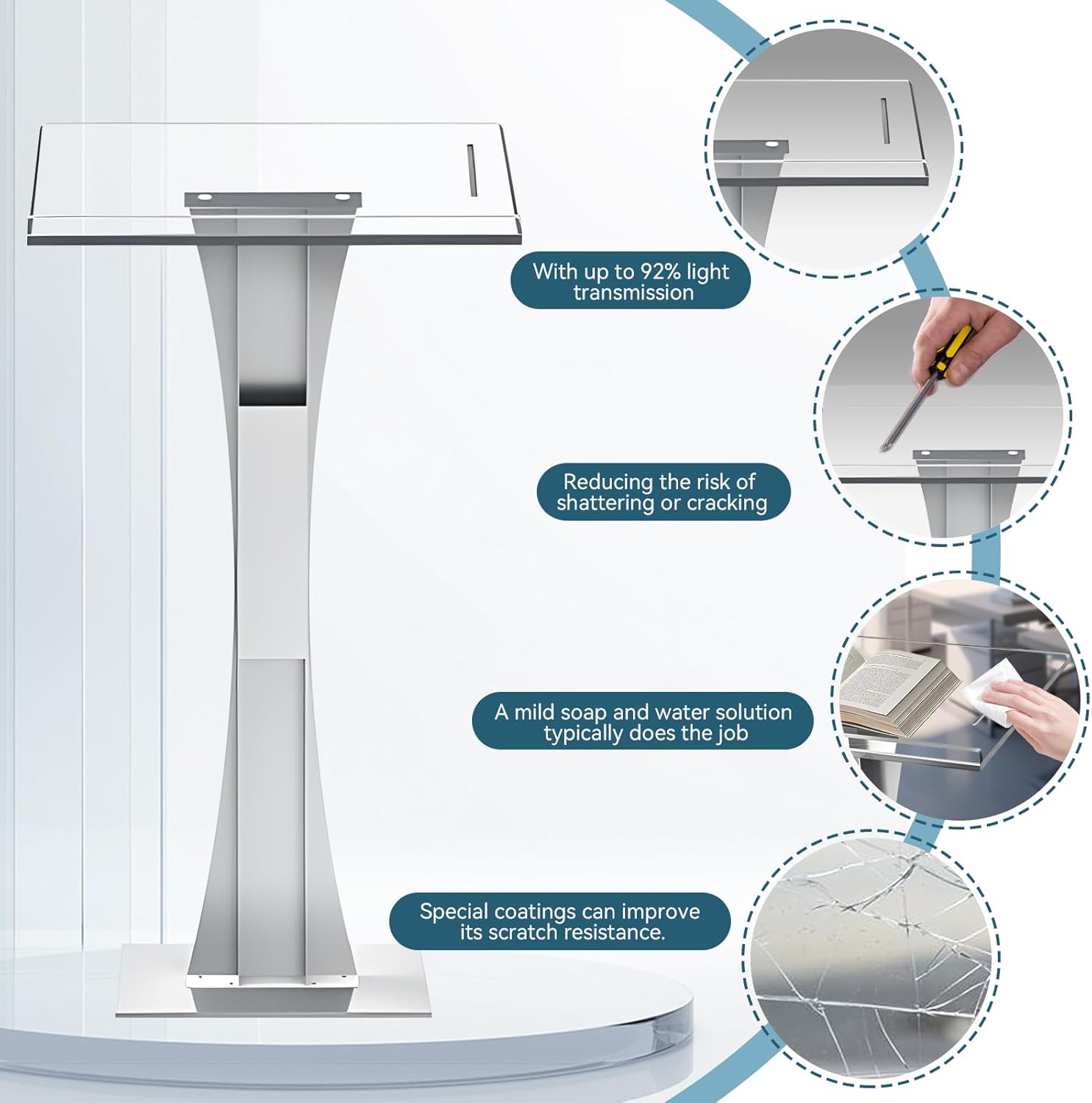 42.5" Acrylic Podium Stand, Pulpits for Churches with Iron Stable Bottom, Lectern with 10MM Thickened Acrylic Countertop, Multi Function Pulpit for Classroom Music Concert Wedding Conference