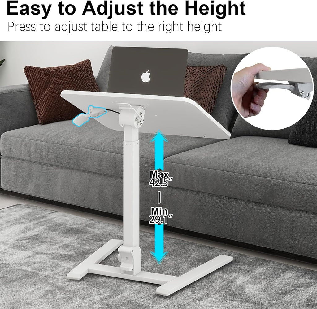 PUNCIA Adjustable Height Small Standing Desk Foldable Laptop Table with Stoppers - 90° Tiltable Rolling Computer Cart Portable Workstation Mobile Desk for Home Office Small Space Bedroom Dorm Study