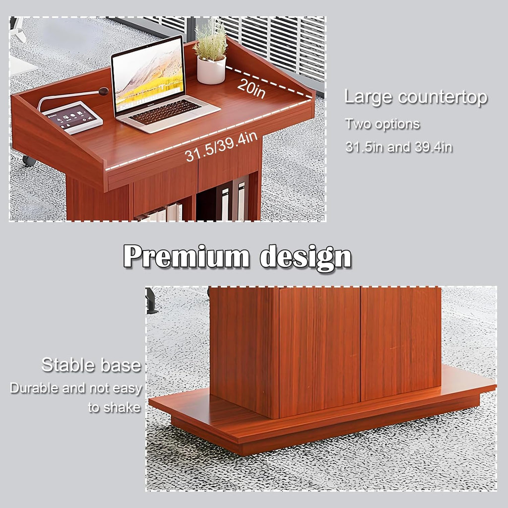 Solid Wooden Podium Stand Podiums for Classroom Lectern Podium Stand Wood Church Pulpit with 3 Levels of Storage and Heightened Baffles (Teak Color, 31.5in)