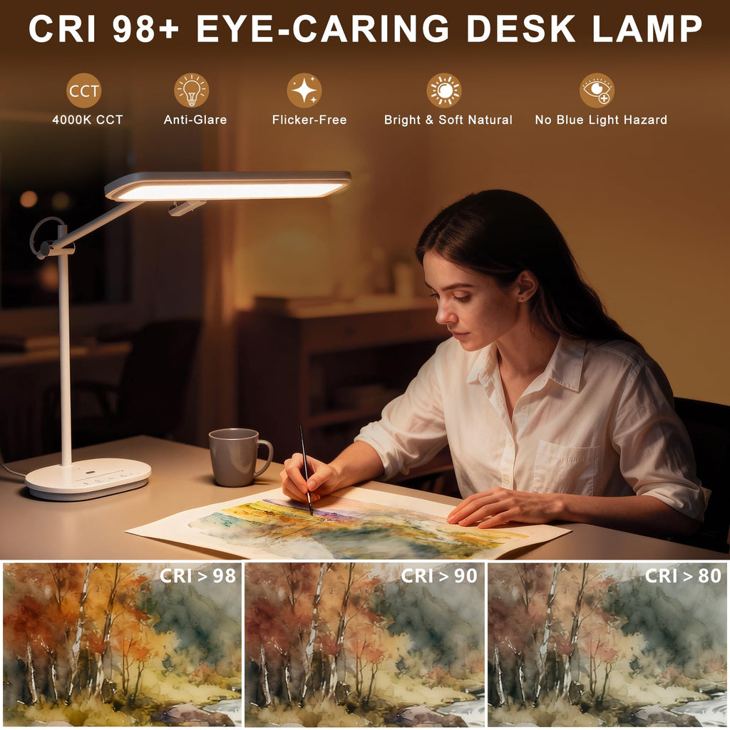 Advanced Eye-Caring LED Desk Lamp - CRI 98 Full Spectrum Light for Home Office, Crafting & Studying (Dimmable, Touch & Gesture Control)