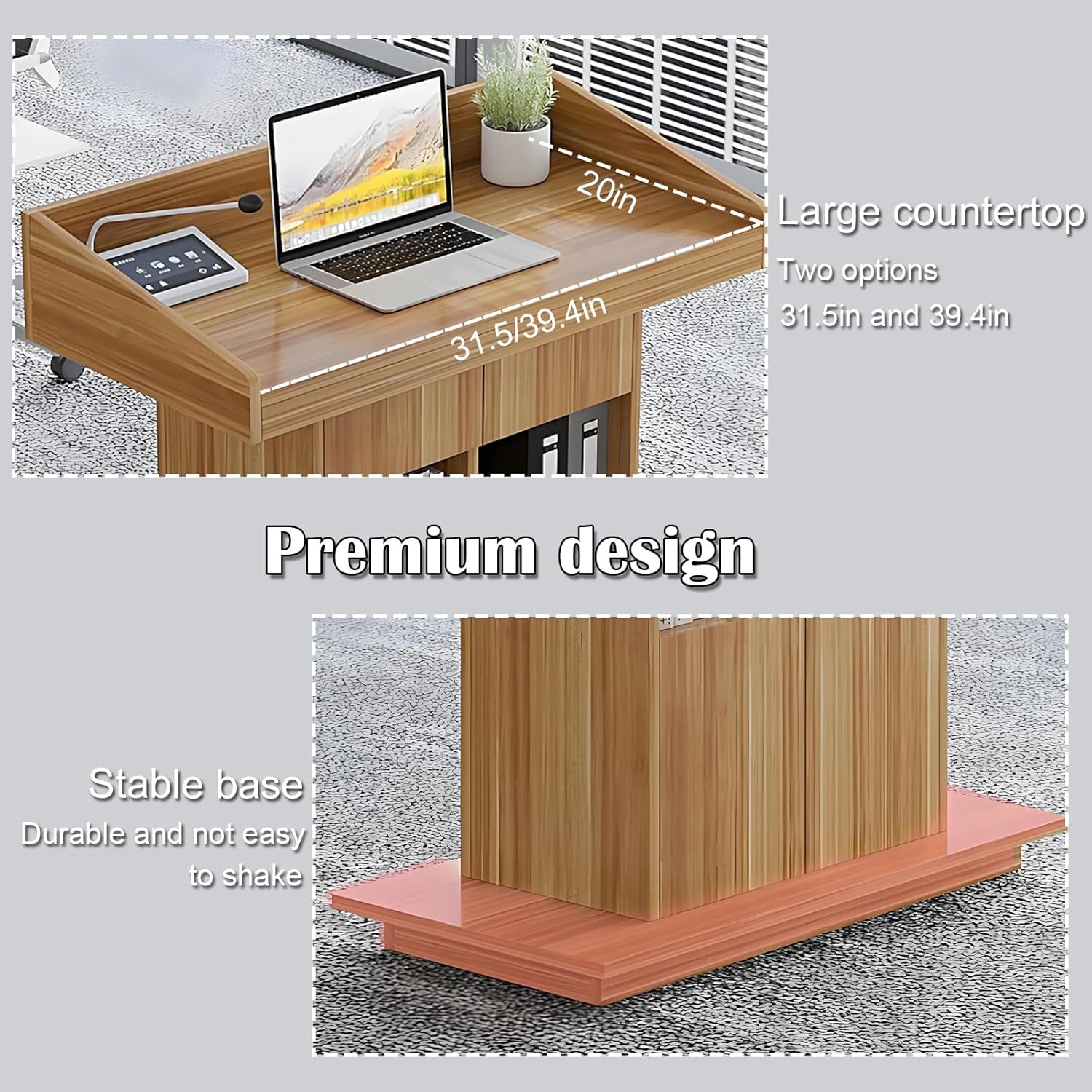 Solid Wooden Podium Stand Podiums for Classroom Lectern Podium Stand Wood Church Pulpit with 3 Levels of Storage and Heightened Baffles (Wood Color, 39.4in)