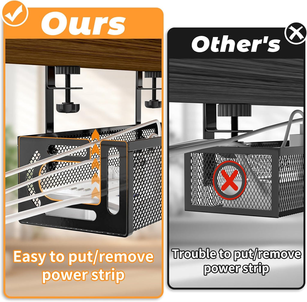 Under Desk Cable Management Tray, 15.7'' No Drill Steel Desk Cable Organizers, Wire Management Tray Cable Management Rack (1 Pack-Black)