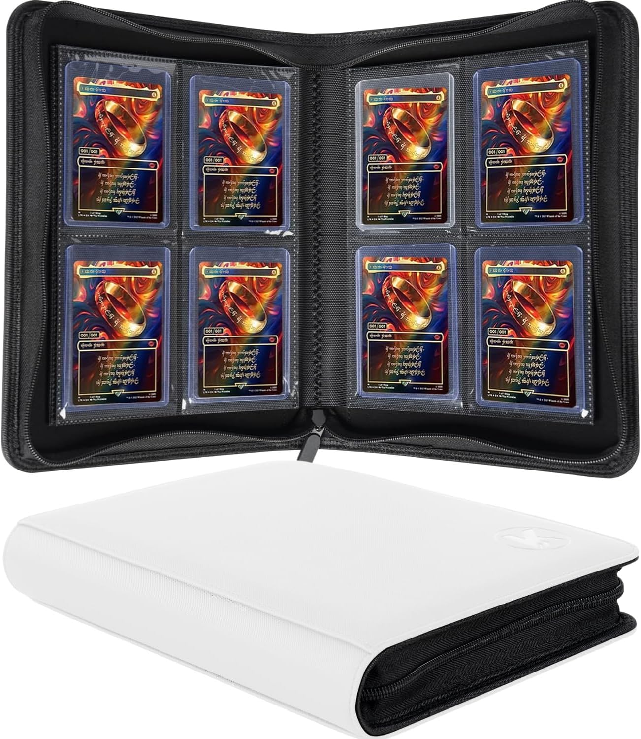 Toploader Binder, Holds 128+ Toploaders, 4 Pocket Top Loader Card Storage Case, Double-Sided Pockets for trading card in 3 x 4'' Toploaders（White）