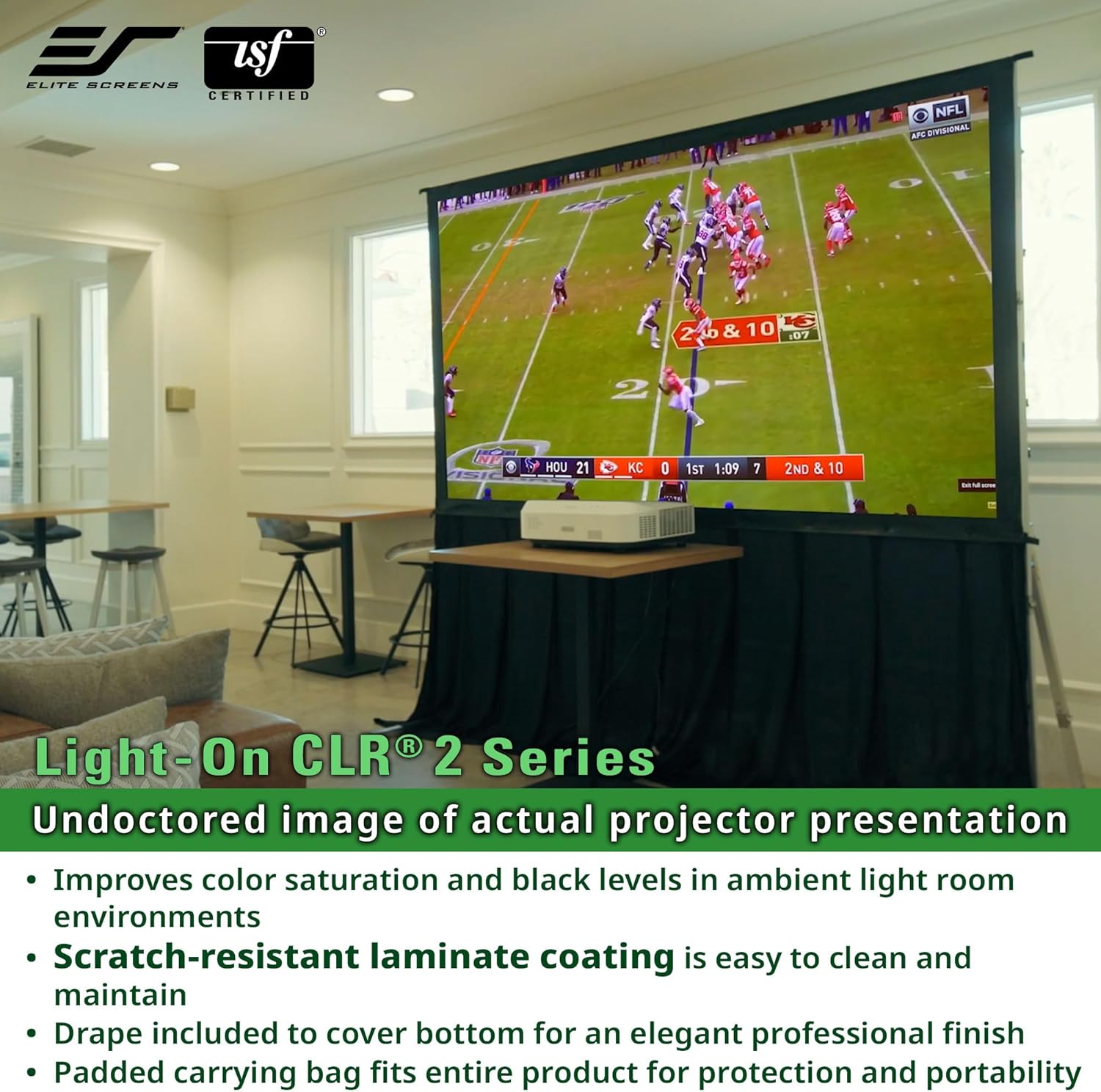 Elite Screens 103 inch ALR Portable Projector Screen with Stand 16:9 4K Height Adjustable, Short or Ultra Short Throw UST Projection, Ambient Light Rejecting Screen, Light On CLR 2 LPS103H-CLR2