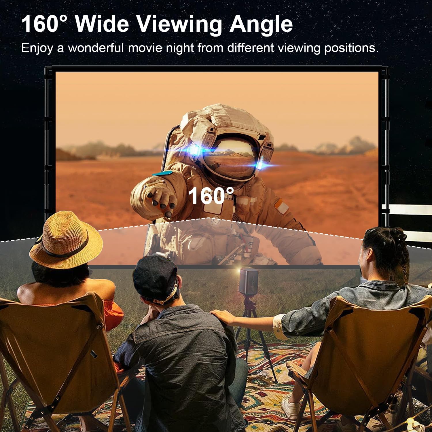 Projector Screen with Stand, TOWOND 100 inch Portable Projector Screen Black Backing, Indoor Outdoor Movie Screen 16:9 4K HD Wrinkle-Free Projection Screen with Carry Bag for Backyard Movie Night