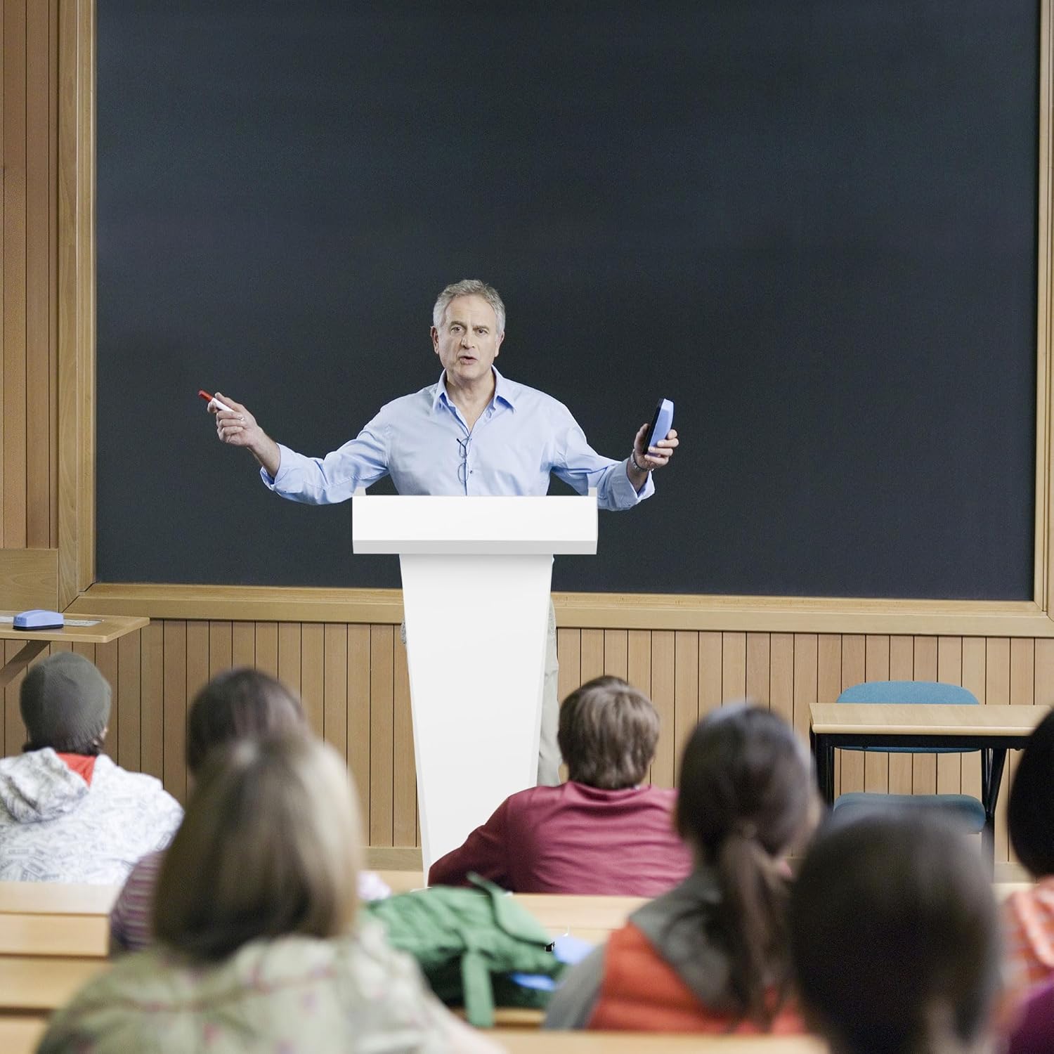 Podium Stand with 4 Locking Wheels, Heavy-Duty Metal Lectern for Church, School, Office, and Conference, Large Lockable Storage Cabinet, 43.7" H, White