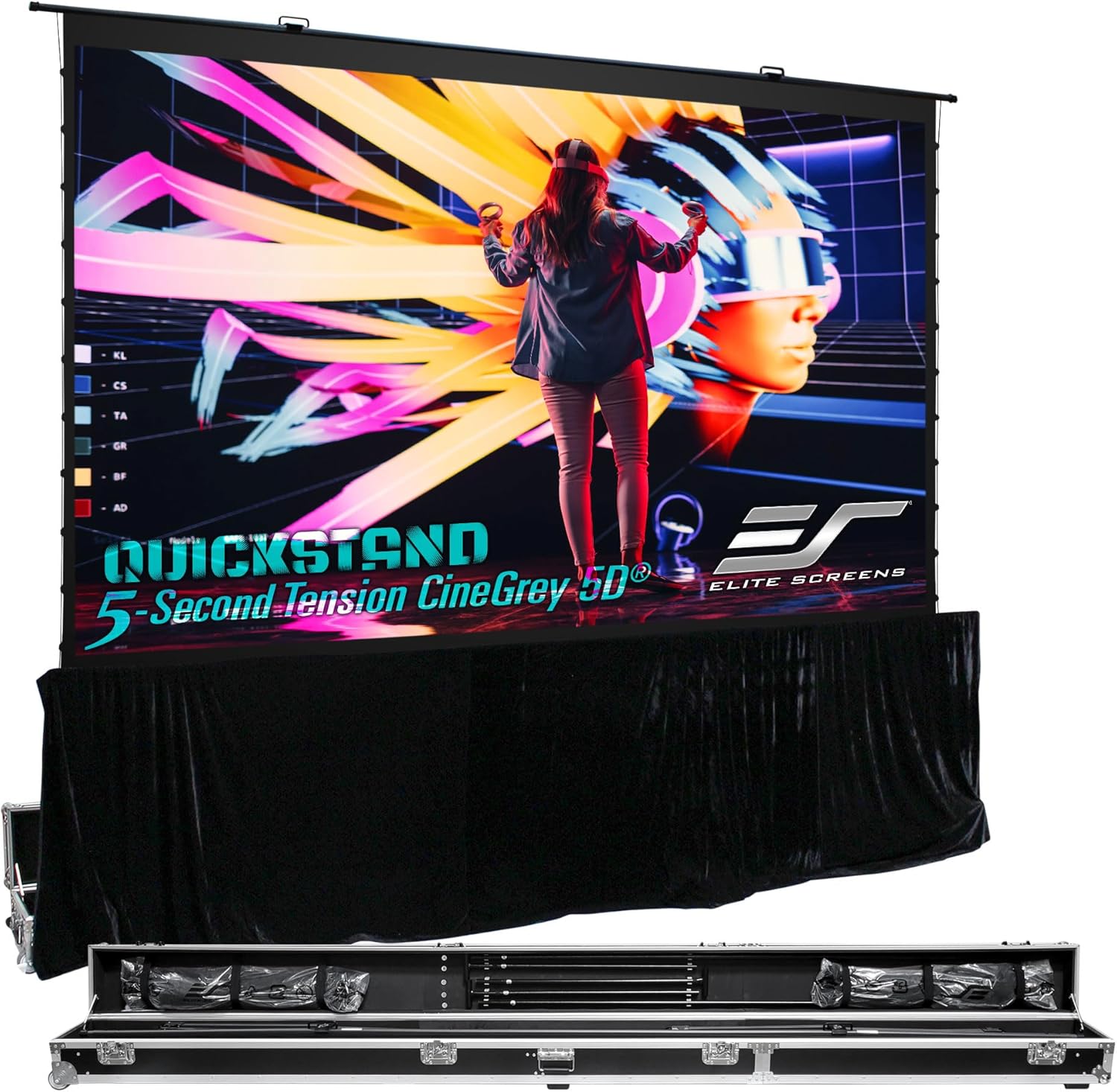 Elite Screens ALR/CLR QuickStand 5-Second Tab-Tension C5D, 145-inch Diag. 16:9, Manual Pull Up Projector Screen, ISF Material Ceiling Ambient Light Rejecting Movie 8K 4K Home Theater, QS145HT-C5D