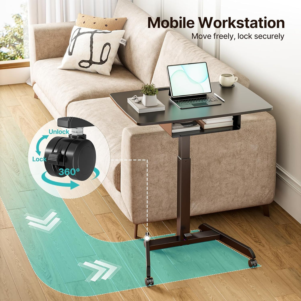 Standing Rolling Desk- 31.5' X 22' Extend Sanding Desk for Classroom, Height Adjsutable up to 44.3' Mobile Laptop Table with Wheels, Moveable Laptop Cart, Teacher Podium with Drawer, Black