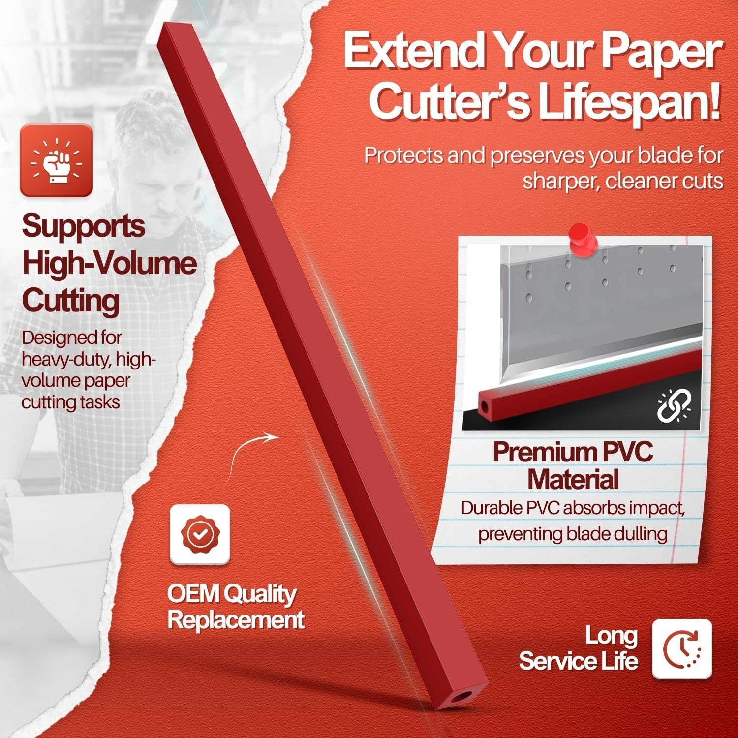 Flexzion 17" A3 Cutting Stick Replacement, Stack Paper Cutter Trimmer Blade Rubber Pad for Heavy Duty Professional Industrial Guillotine Stack Desktop, 17 inch Trimming Machine Accessories Parts